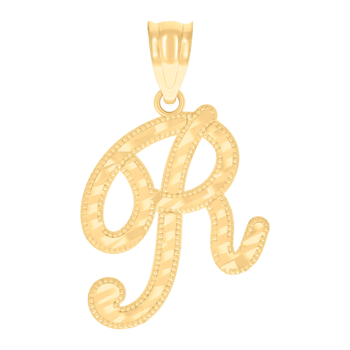 10K Yellow Gold Unisex Initial R Script Alphabet Charm Pendant