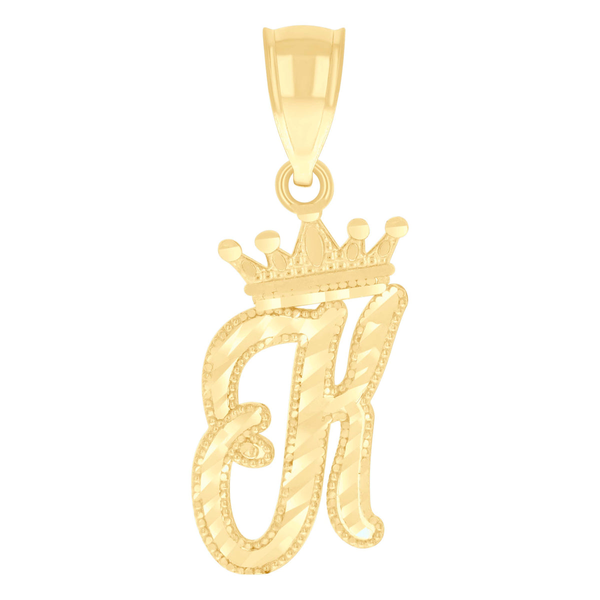 10K Yellow Gold Unisex Crown K Alphabet Initial Charm Pendant