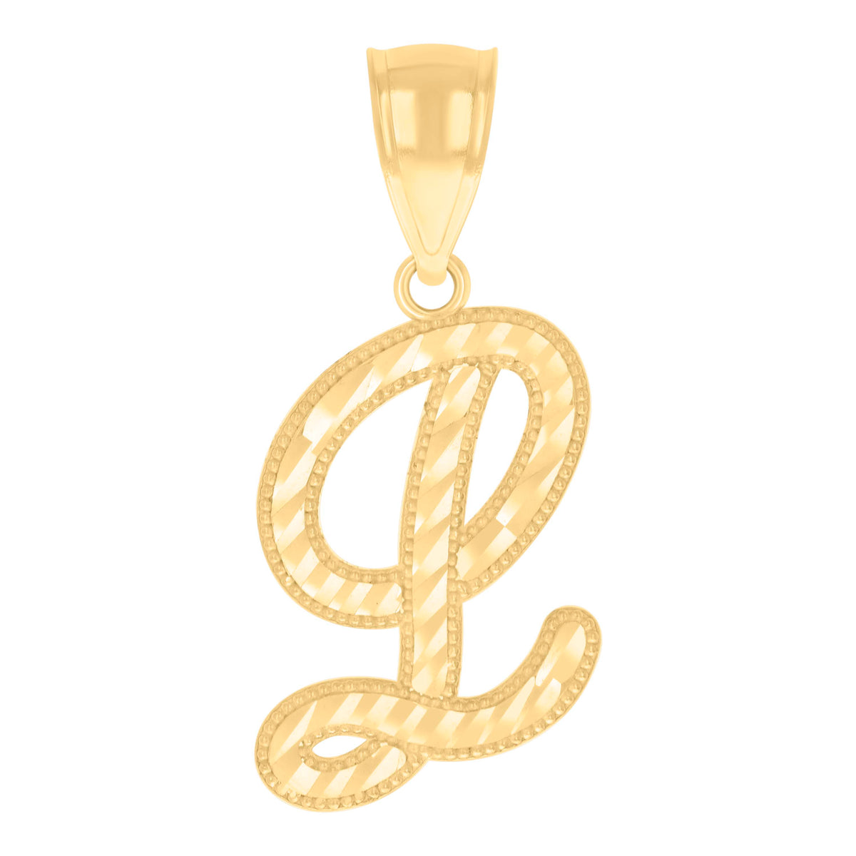 10K Yellow Gold Unisex Initial L Script Alphabet Charm Pendant