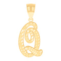 10K Yellow Gold Unisex Initial Q Script Alphabet Charm Pendant
