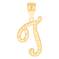 10K Yellow Gold Unisex Initial T Script Alphabet Charm Pendant