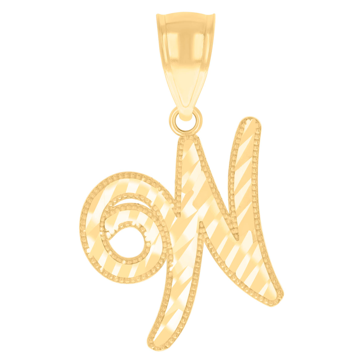 10K Yellow Gold Unisex Initial W Script Alphabet Charm Pendant