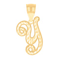 10K Yellow Gold Unisex Initial Y Script Alphabet Charm Pendant