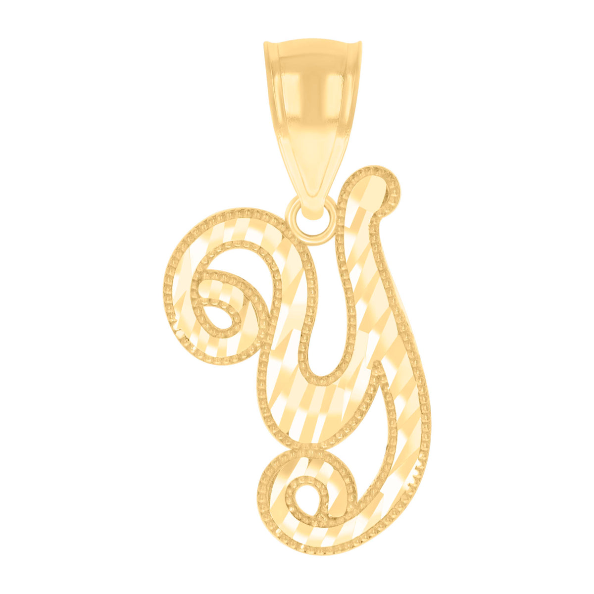 10K Yellow Gold Unisex Initial Y Script Alphabet Charm Pendant