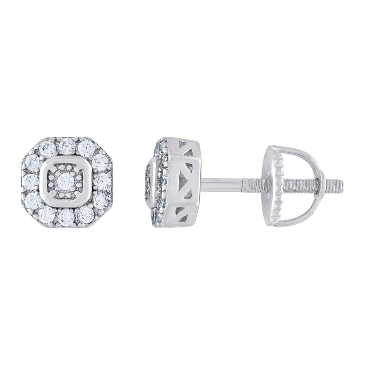 925 Sterling Silver Womens 0.20ct Moissanite 6.6mm Octagon Fashion Stud Earrings Screw Back