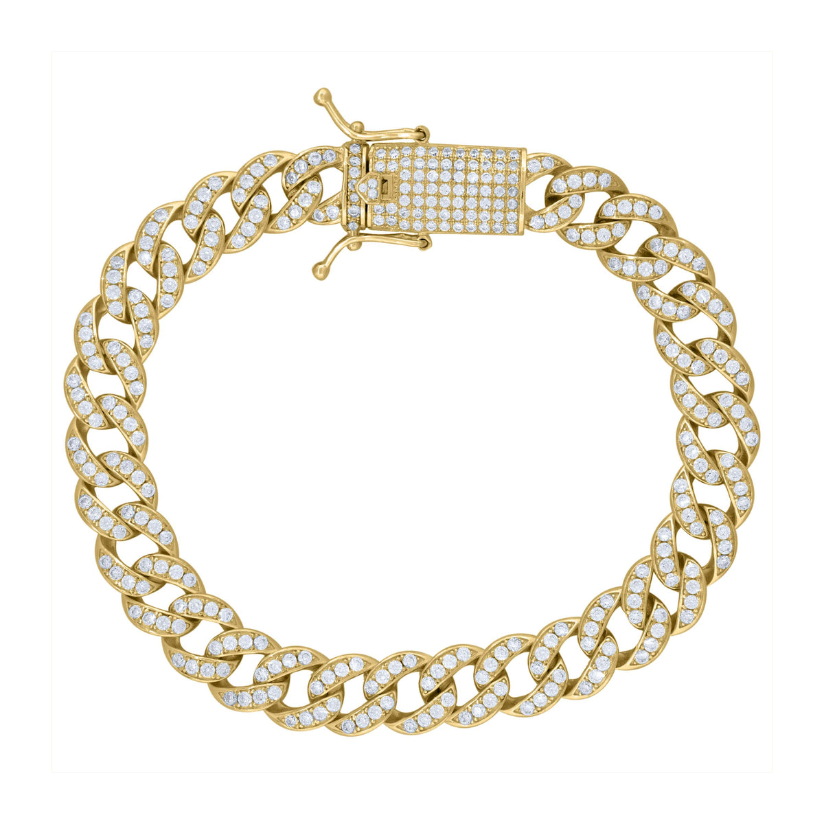 925 Sterling Silver Yellow-tone 10.24ct Moissanite 9mm Miami Cuban Chain Bracelet Size 7 Inches