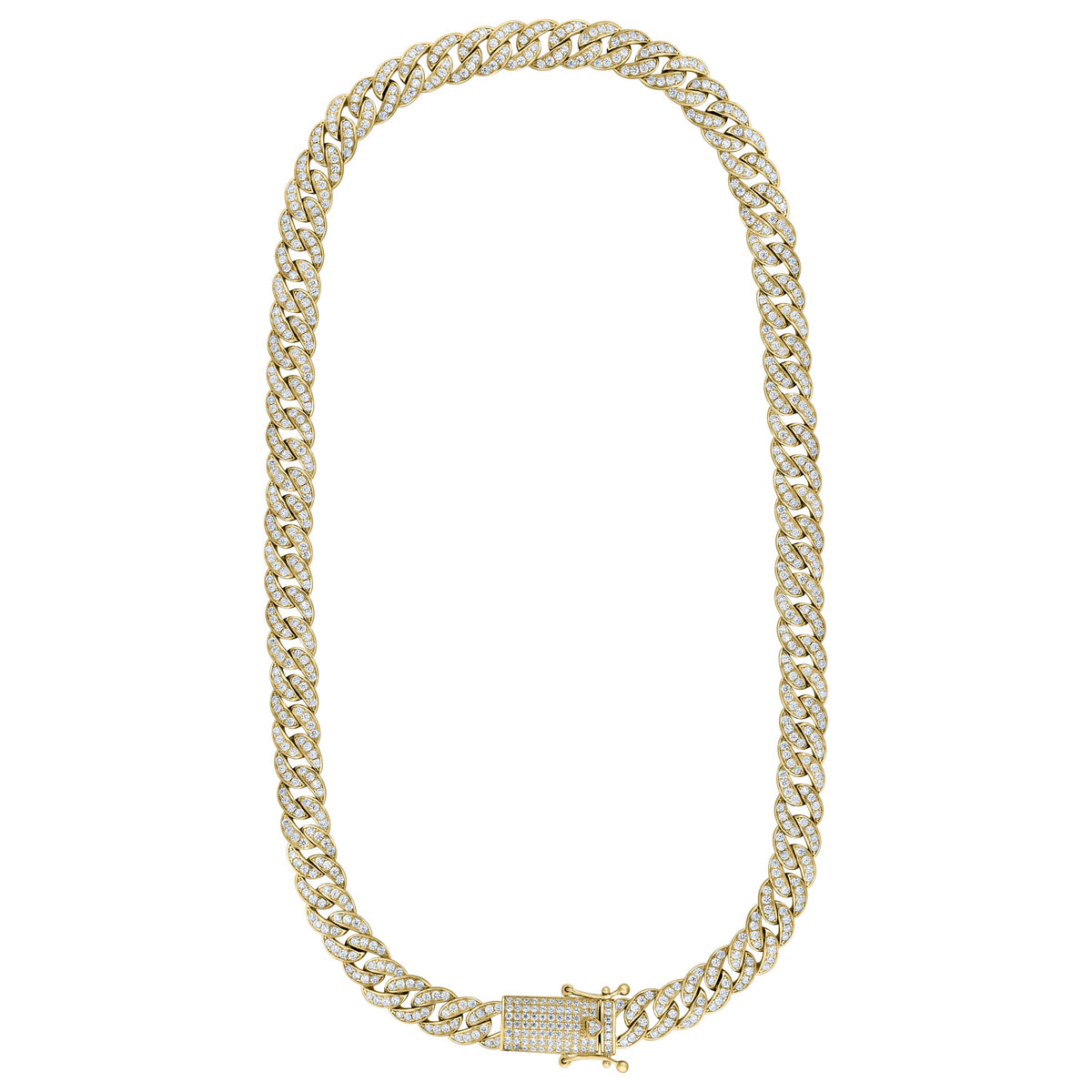 925 Sterling Silver Yellow-tone Moissanite 9mm Miami Cuban Chain
