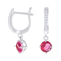 925 Sterling Silver Womens Red White Cubic-Zirconia Dangle Hoop Earrings