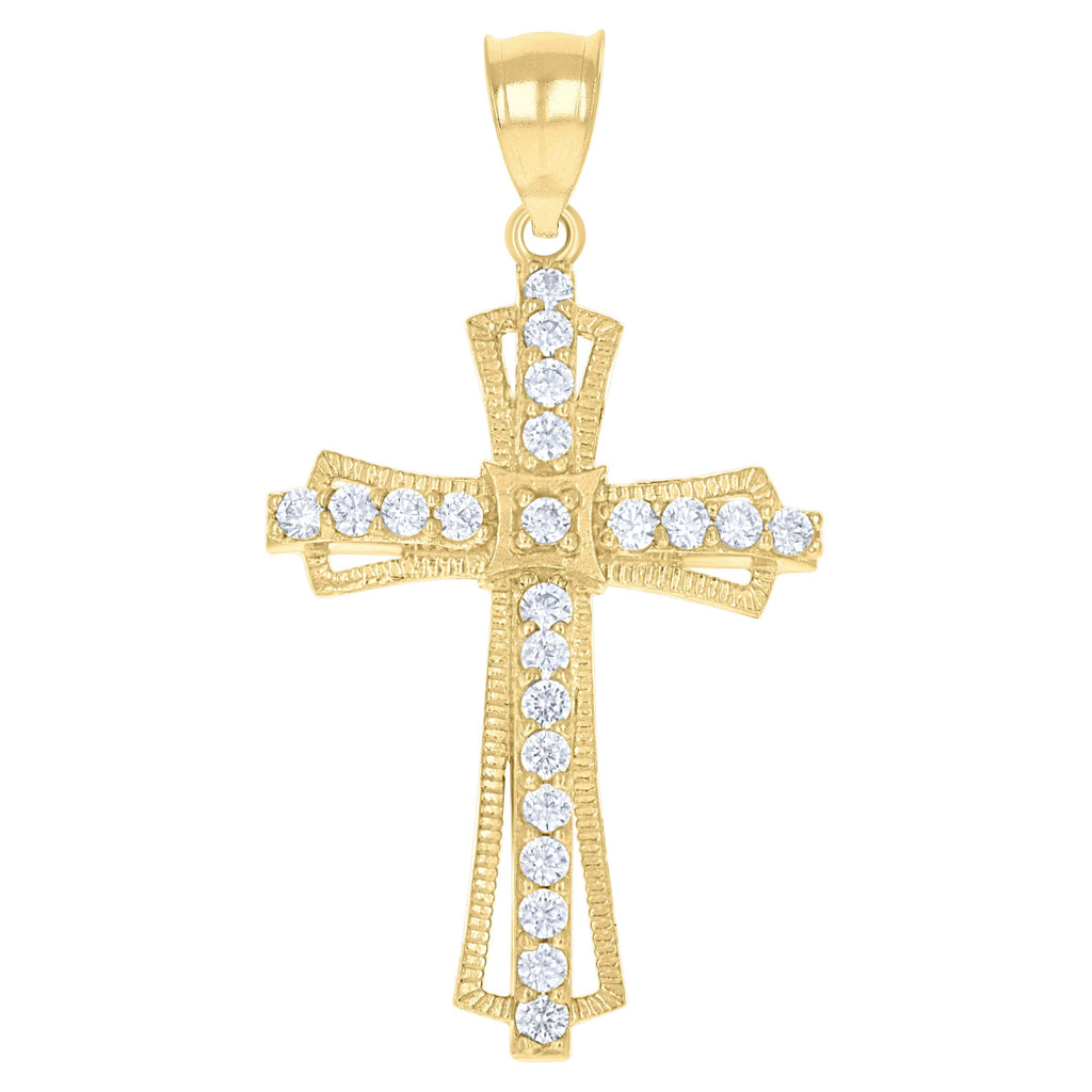 10K Yellow Gold Womens Mens Round Cubic Zirconia Cubic-Zirconia Cross Religious Charm Pendant