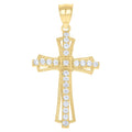 10K Yellow Gold Womens Mens Round Cubic Zirconia Cubic-Zirconia Cross Religious Charm Pendant