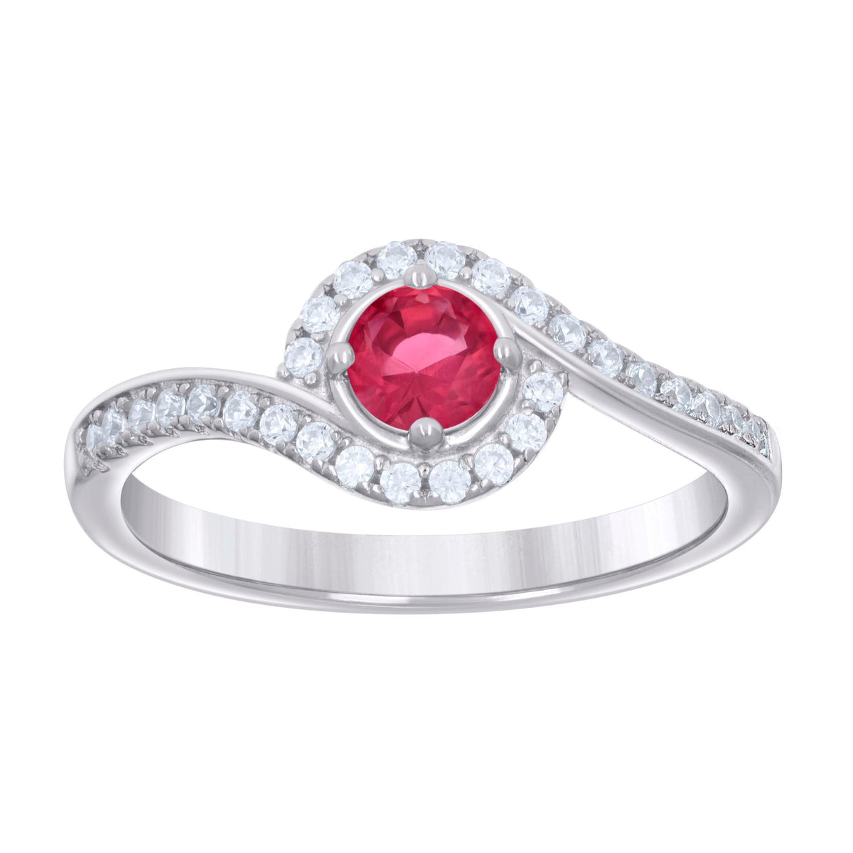 925 Sterling Silver Womens Red White Cubic-Zirconia Fashion Ring