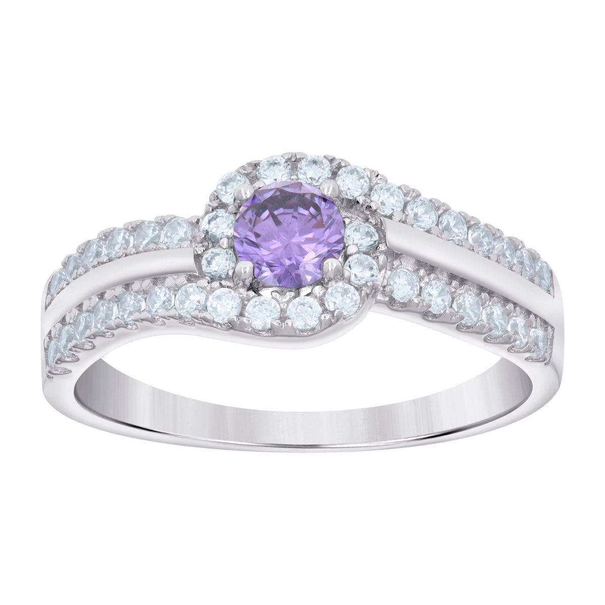 925 Sterling Silver Womens Purple White Cubic-Zirconia Fashion Ring