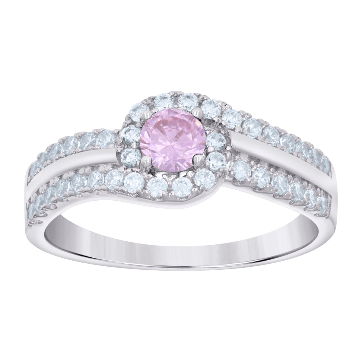 925 Sterling Silver Womens Pink White Cubic-Zirconia Fashion Ring Size 9