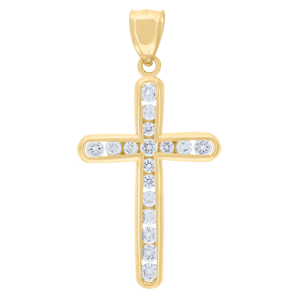 10K Yellow Gold Womens Mens Round Cubic Zirconia Cubic-Zirconia Cross Religious Charm Pendant