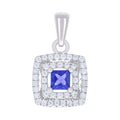 925 Sterling Silver Womens Blue White Princess-Cut Round Cubic-Zirconia Square Fashion Pendant