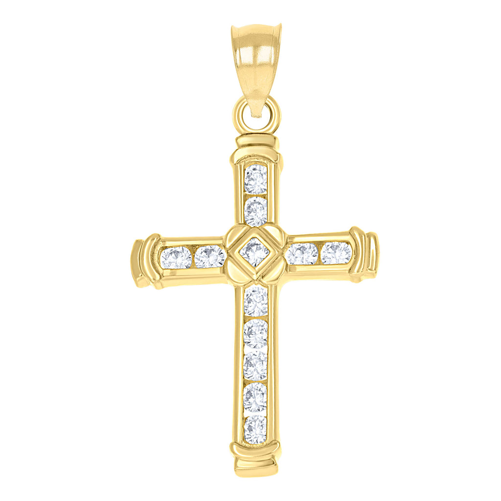 10K Yellow Gold Womens Mens Round Cubic Zirconia Cubic-Zirconia Cross Religious Charm Pendant