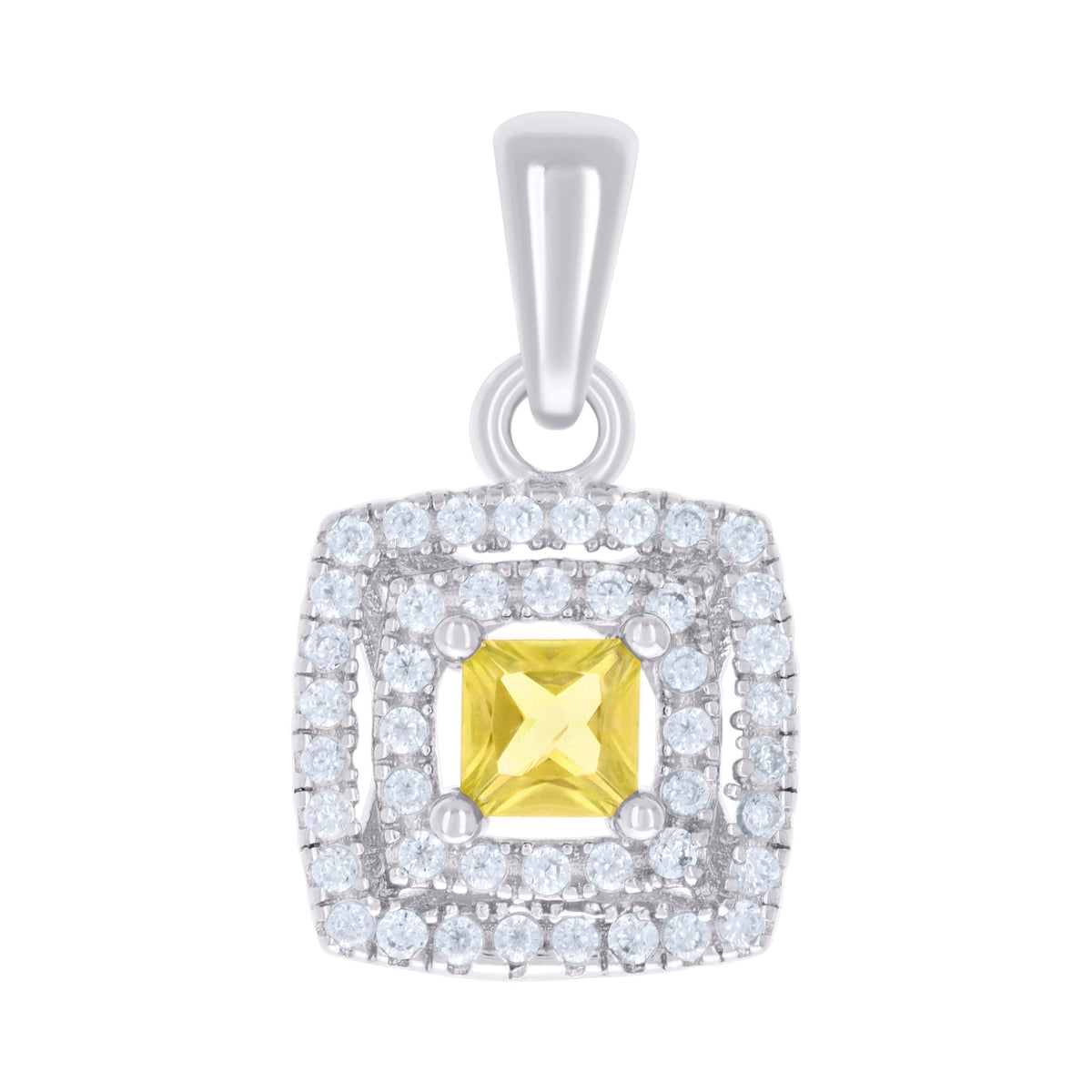 925 Sterling Silver Womens Yellow White Princess-Cut Round Cubic-Zirconia Square Fashion Pendant