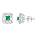 925 Sterling Silver Womens Green White Princess-Cut Round Cubic-Zirconia Square Fashion Stud Earrings