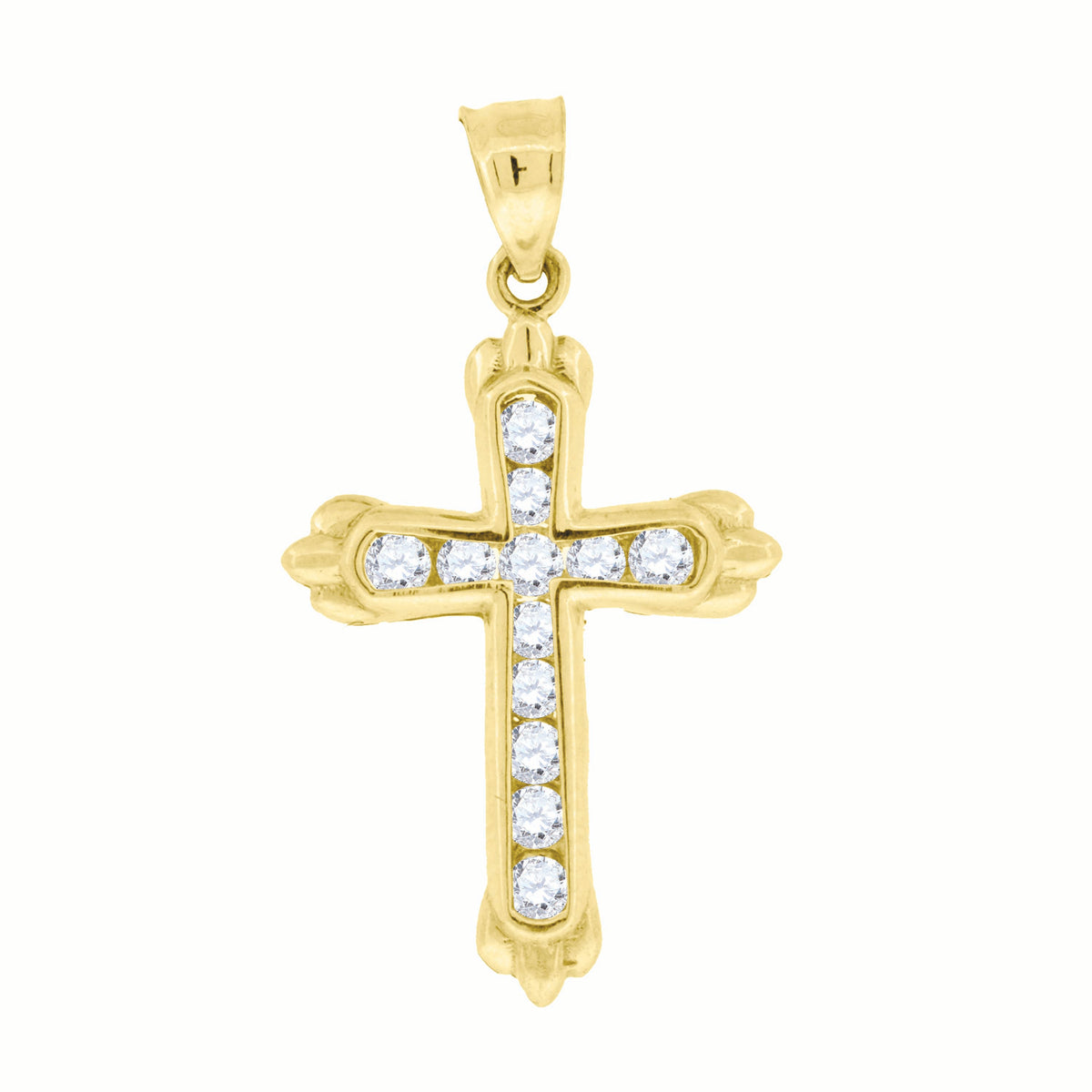 10K Yellow Gold Mens Women Cubic Zirconia Cubic-Zirconia Cross Religious Charm Pendant