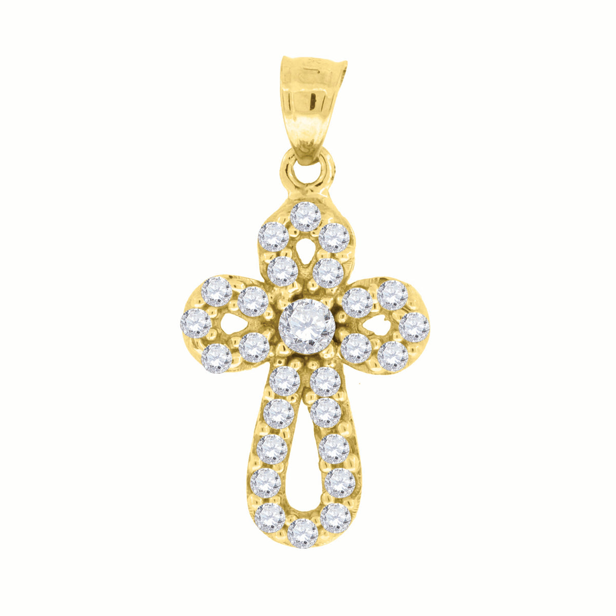 10K Yellow Gold Womens Round Cubic Zirconia Cubic-Zirconia Cross Religious Charm Pendant