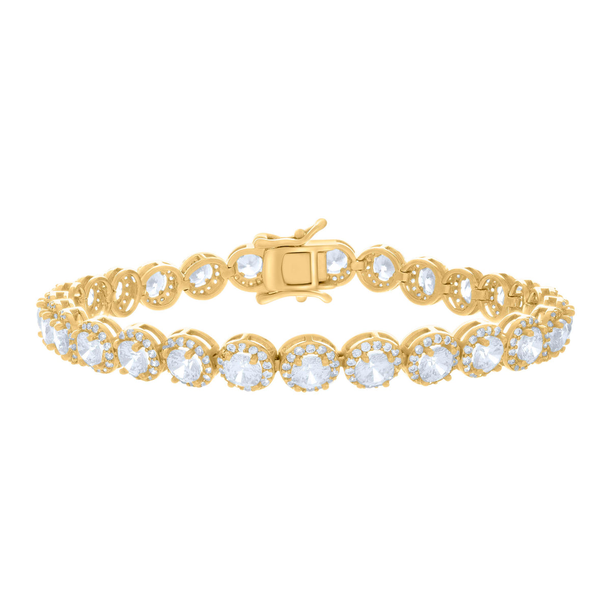 925 Sterling Silver Yellow-tone Women Cubic-Zirconia Fashion Link Bracelet 7 Inches