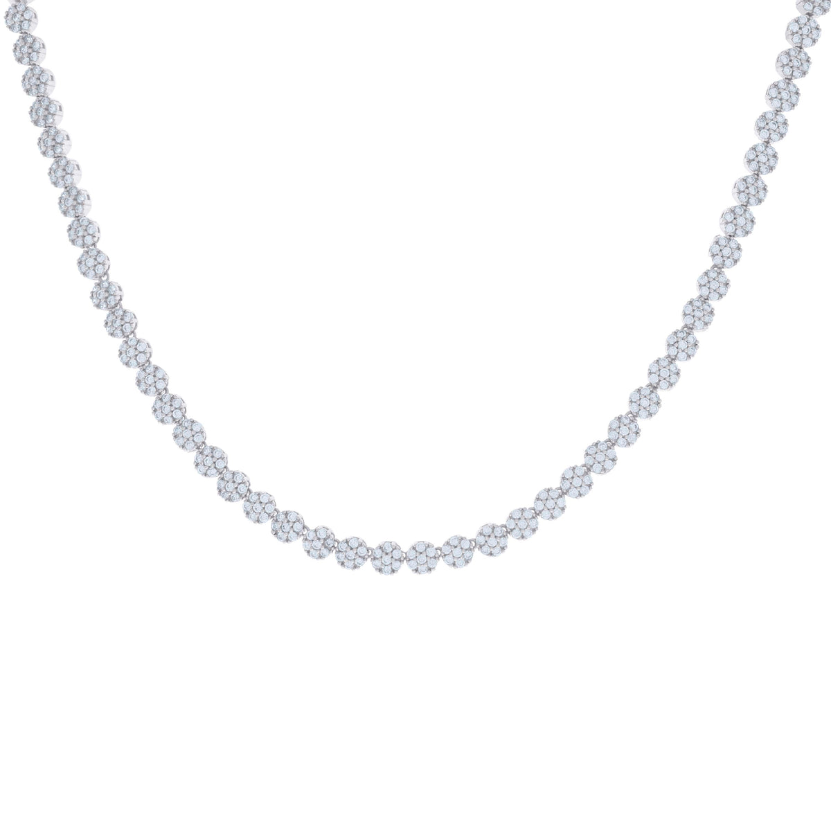 925 Sterling Silver Womens Cubic-Zirconia Flower Link Necklace
