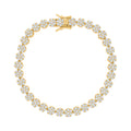 925 Sterling Silver Yellow-tone Women Cubic-Zirconia Flower Link Bracelet 7 Inches