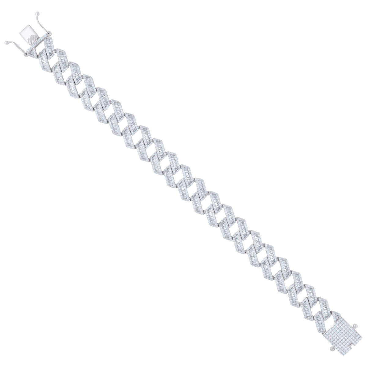925 Sterling Silver Mens Baguette Round Cubic-Zirconia Fashion Link Bracelet