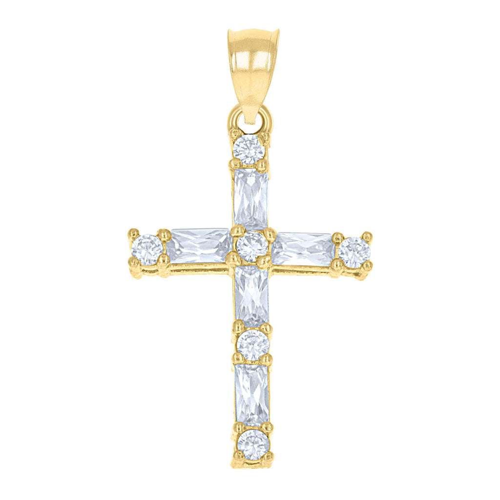 10K Yellow Gold Womens Mens Round Cubic Zirconia Cubic-Zirconia Cross Religious Charm Pendant