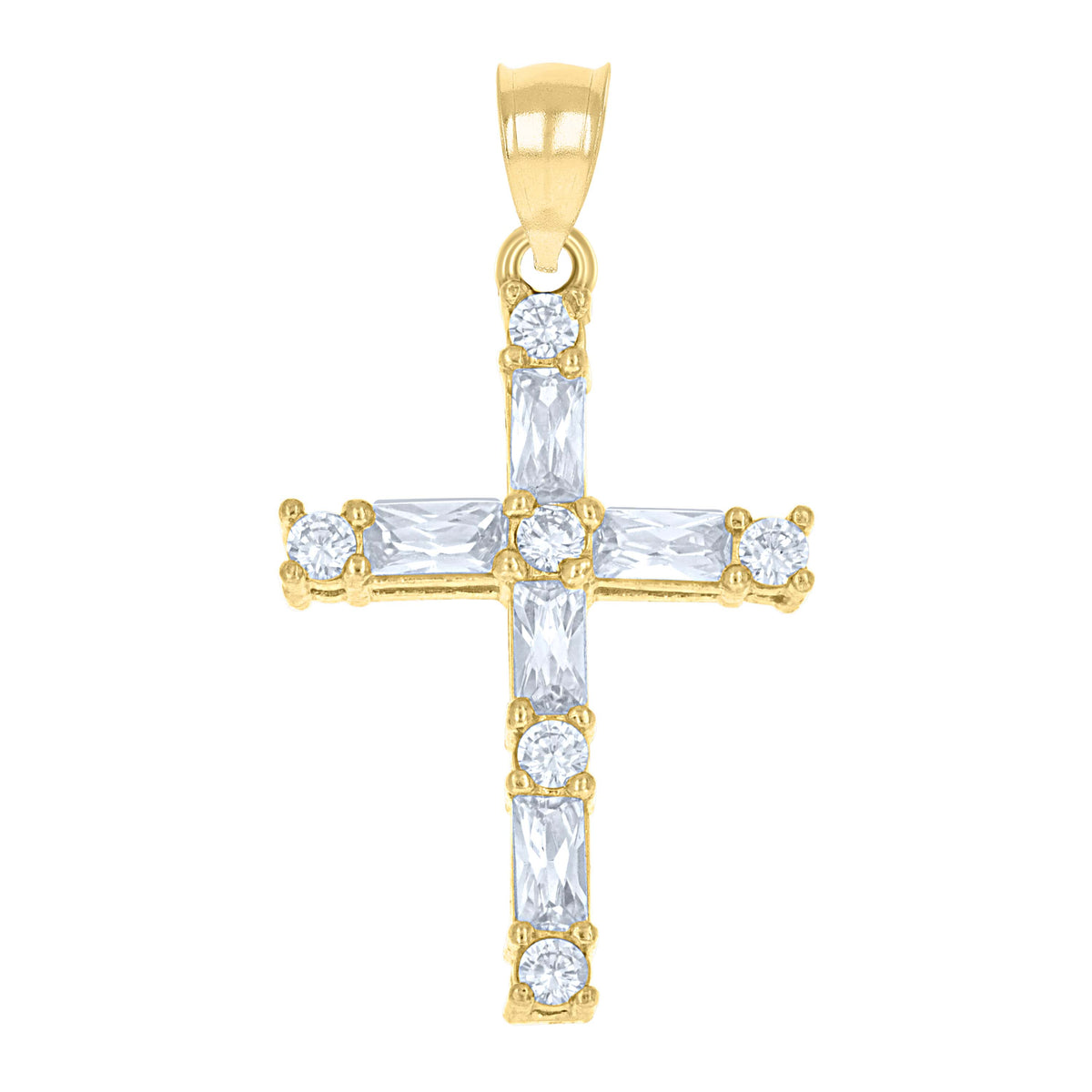 10K Yellow Gold Womens Mens Round Cubic Zirconia Cubic-Zirconia Cross Religious Charm Pendant