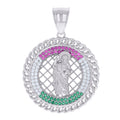 925 Sterling Silver Mens Pink/Green White Cubic-Zirconia St. Jude Religious Charm Pendant
