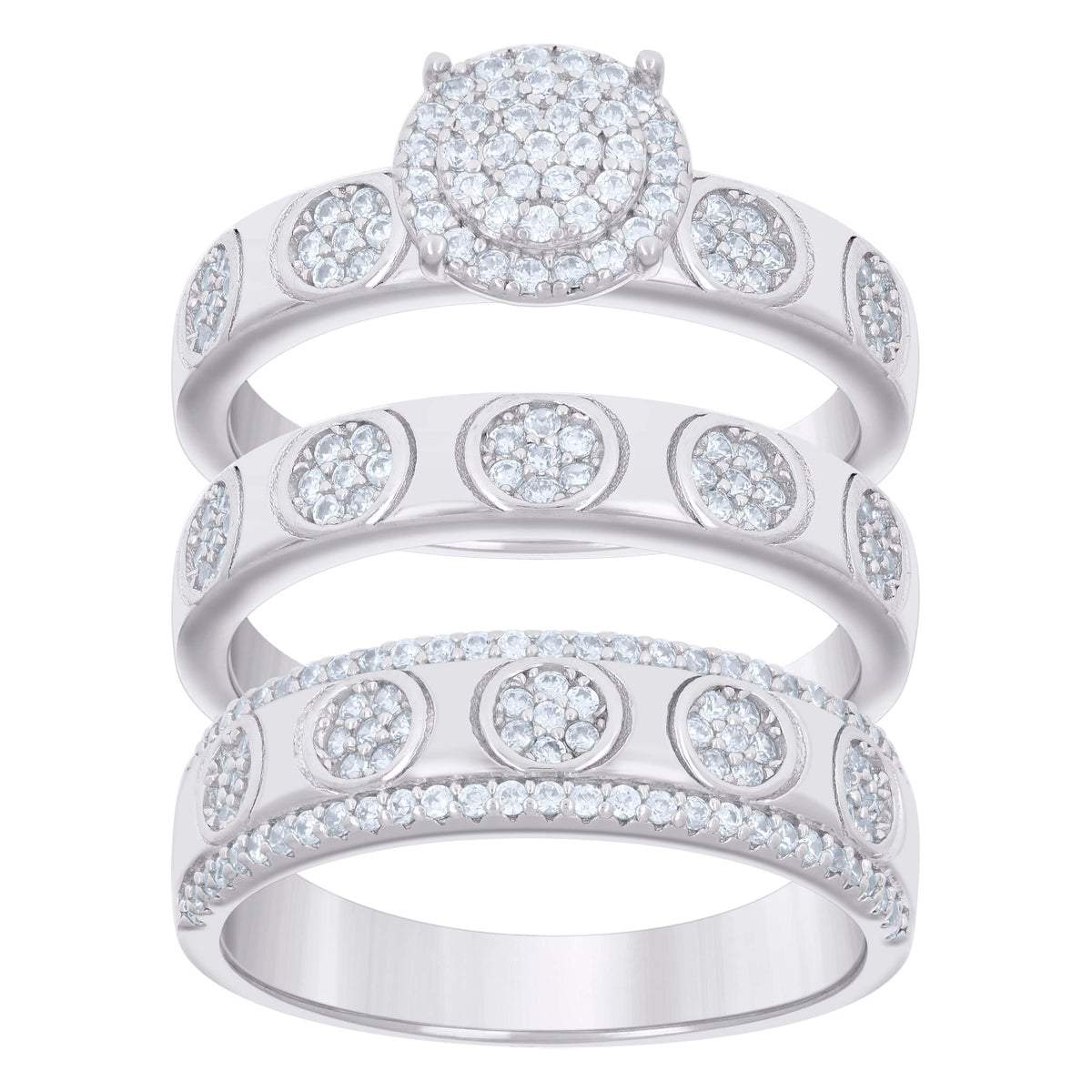 925 Sterling Silver Cubic-Zirconia His & Hers Trio Ring Set Size 8