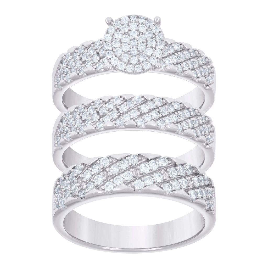 925 Sterling Silver Cubic-Zirconia His & Hers Trio Ring Set
