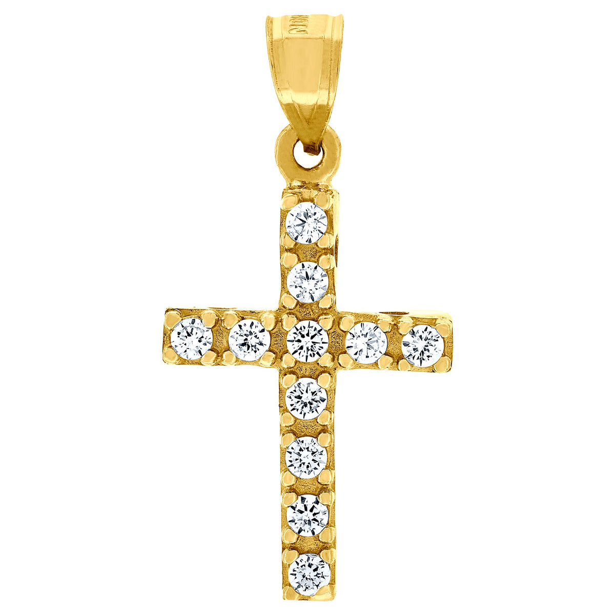 10K Yellow Gold Unisex Cubic Zirconia Cubic-Zirconia Cross Religious Charm Pendant