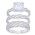 925 Sterling Silver Princess-Cut Round Cubic-Zirconia His & Hers Trio Ring Set Size 8