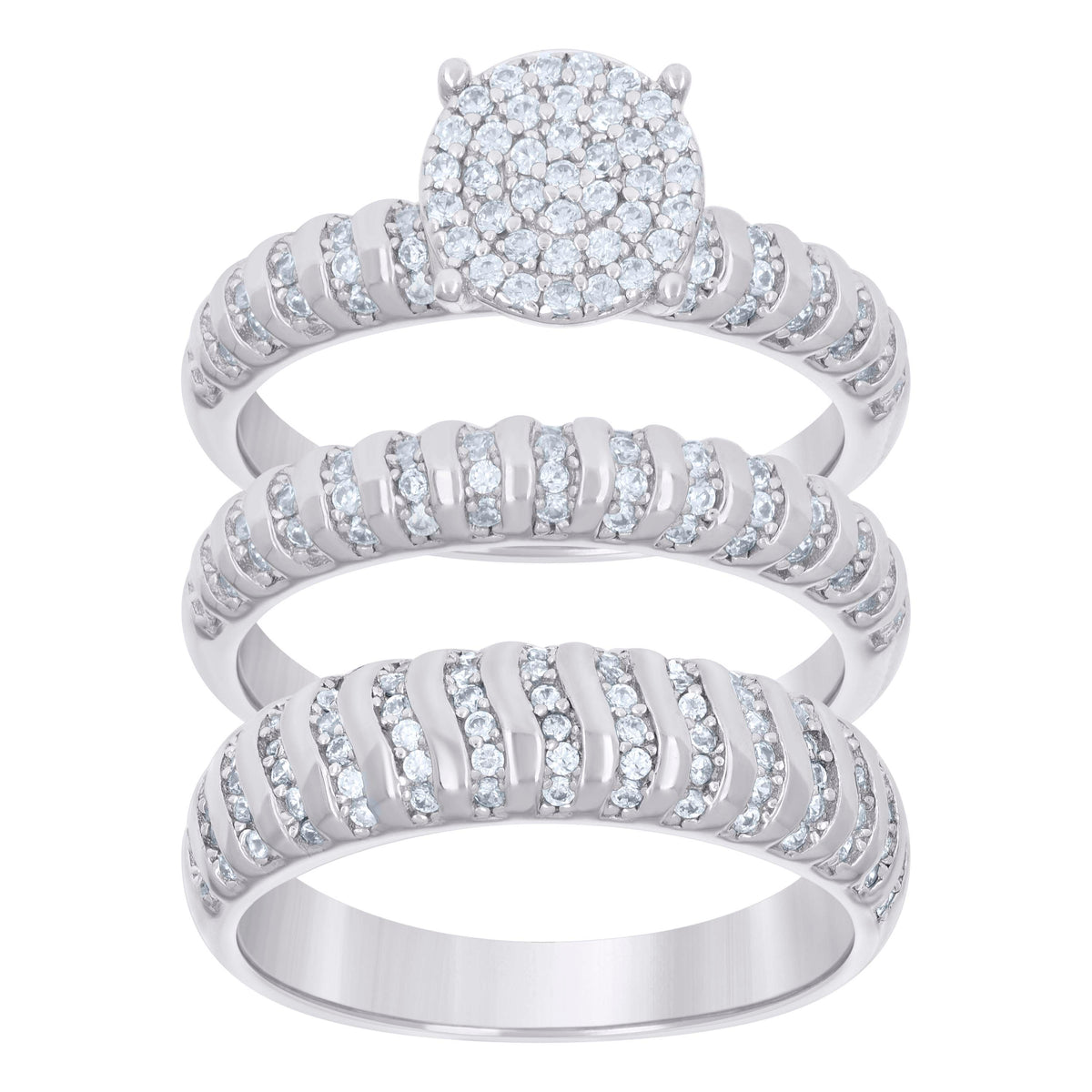 925 Sterling Silver Cubic-Zirconia His & Hers Trio Ring Set