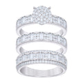 925 Sterling Silver Baguette Round Cubic-Zirconia His & Hers Trio Ring Set