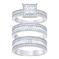 925 Sterling Silver Princess-Cut/Baguette Round Cubic-Zirconia His & Hers Trio Ring Set Size 7