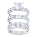 925 Sterling Silver Baguette Round Cubic-Zirconia His & Hers Trio Ring Set Size 9