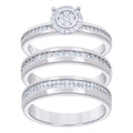 925 Sterling Silver Cubic-Zirconia His & Hers Trio Ring Set Size 7