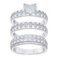 925 Sterling Silver Cubic-Zirconia His & Hers Trio Ring Set Size 9