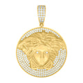 925 Sterling Silver Yellow-tone Mens Cubic-Zirconia Medusa Egyptian Pendant