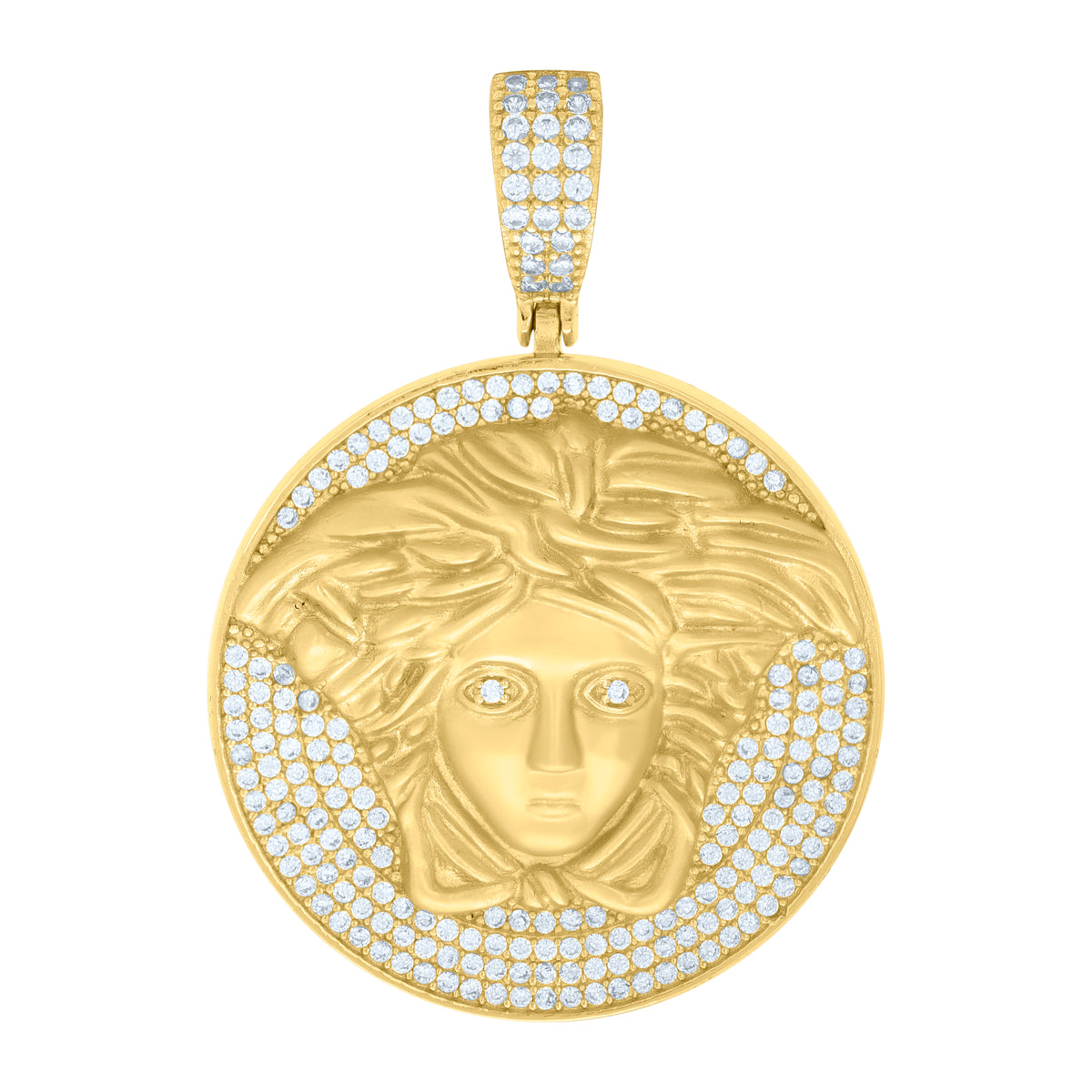 925 Sterling Silver Yellow-tone Mens Cubic-Zirconia Medusa Egyptian Pendant