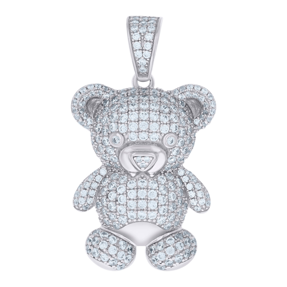 925 Sterling Silver Mens Round 2.24ct Moissanite Teddy Bear Fashion Charm Pendant