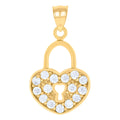 10K Yellow Gold Womens Cubic Zirconia Cubic-Zirconia Love Heart Lock Charm Pendant