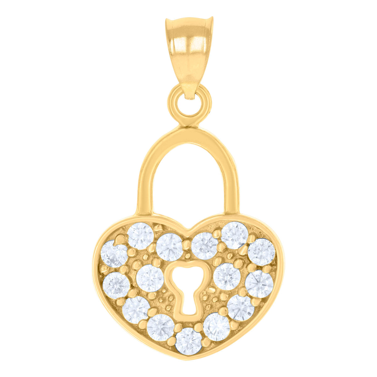 10K Yellow Gold Womens Cubic Zirconia Cubic-Zirconia Love Heart Lock Charm Pendant