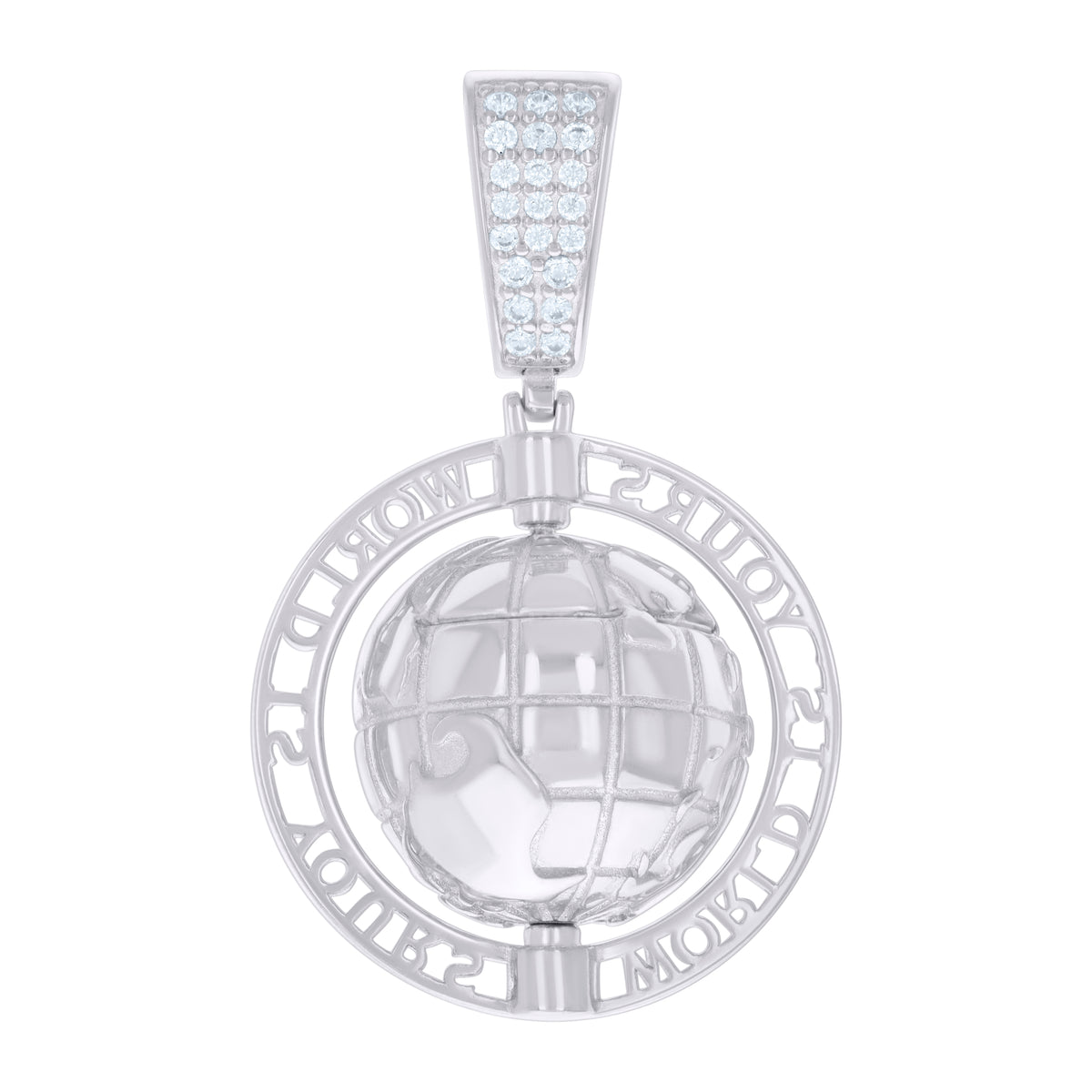 925 Sterling Silver Mens Cubic-Zirconia World Is Yours World Map Pendant