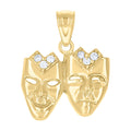 10K Two-Tone Gold Cubic-Zirconia Unisex Double Mask Charm Pendant