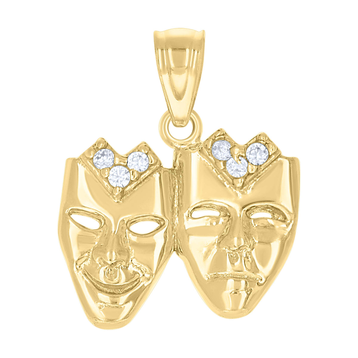 10K Two-Tone Gold Cubic-Zirconia Unisex Double Mask Charm Pendant