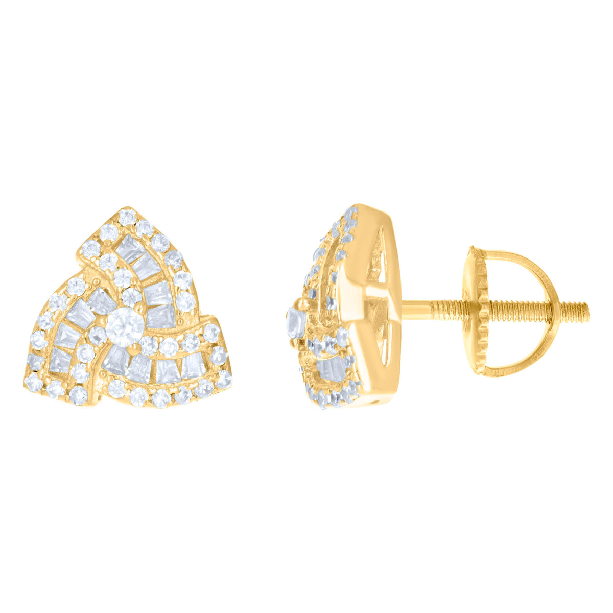 925 Sterling Silver Yellow-tone Womens Baguette Round Cubic-Zirconia Fashion Stud Earrings